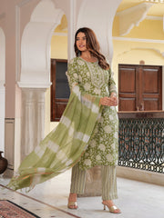 MALUKA WOMEN MODAL CHANDERI FLORAL PRINT KURTA PANT WITH DUPATTA SET