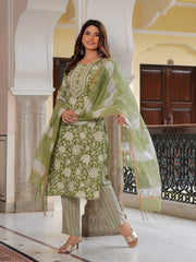 MALUKA WOMEN MODAL CHANDERI FLORAL PRINT KURTA PANT WITH DUPATTA SET