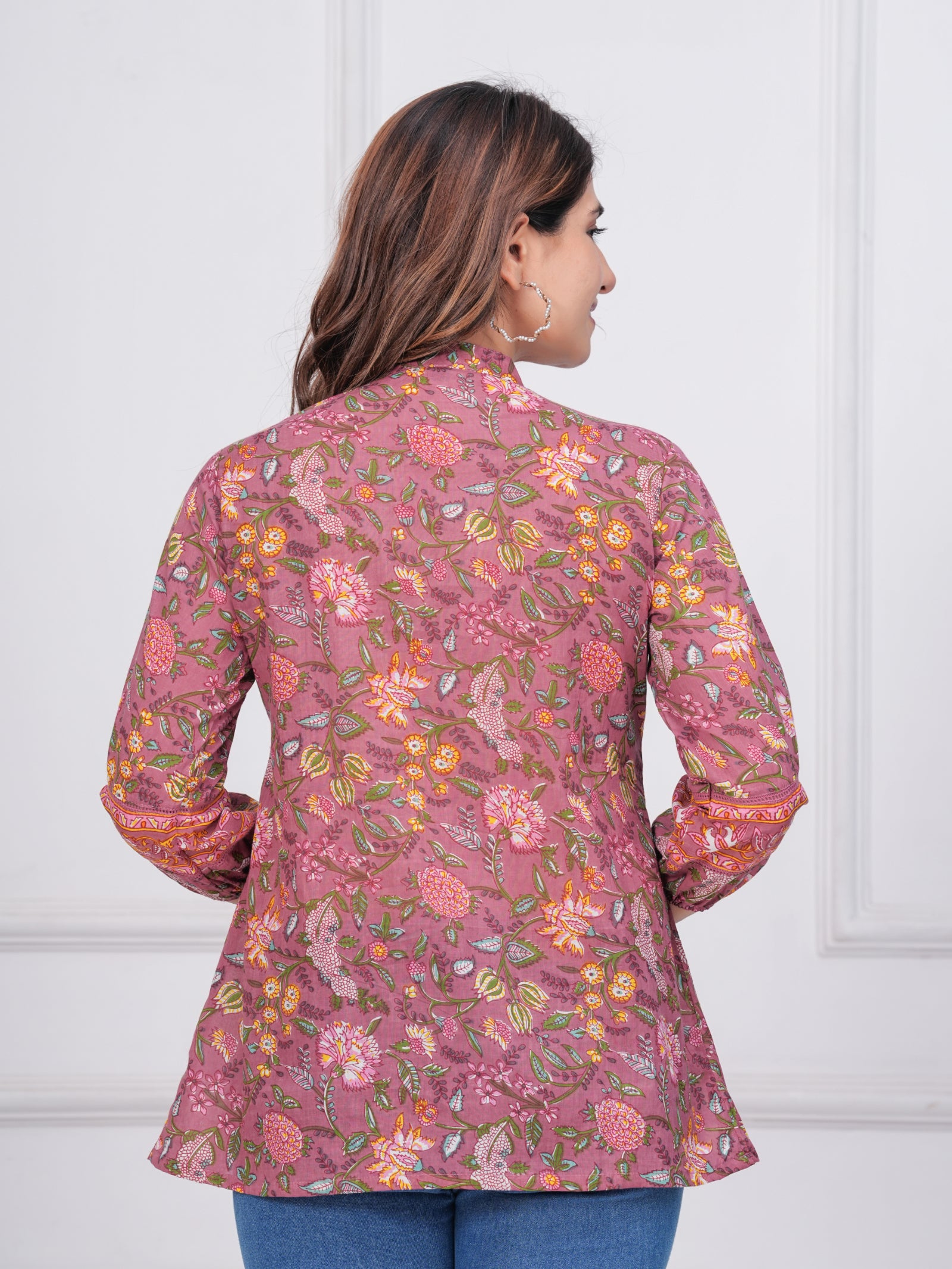 Maluka Women’s Dark Green & Rose Gold Floral Cotton Top