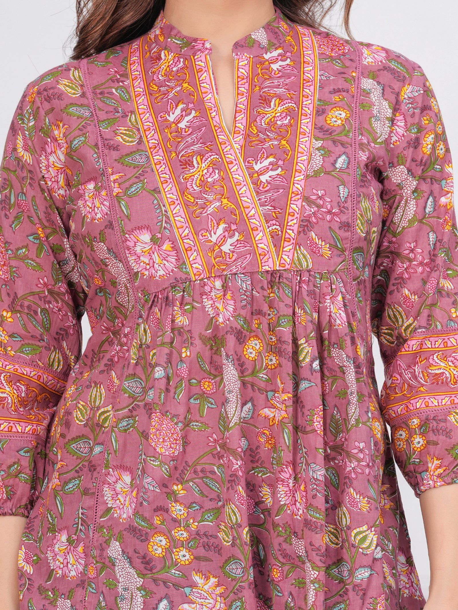 Maluka Women’s Dark Green & Rose Gold Floral Cotton Top