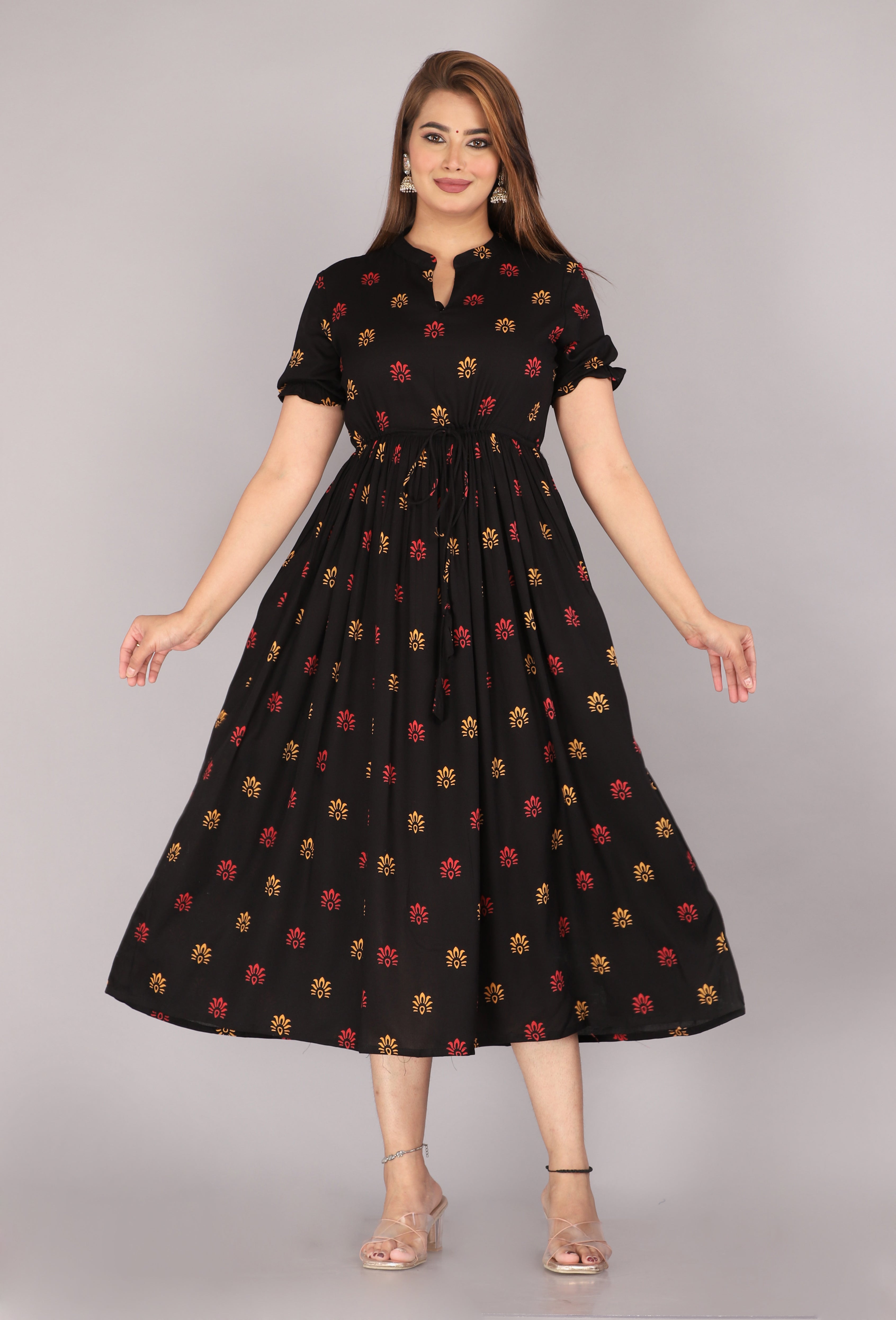 Maluka Women Rayon Printed Anarkali Kurta Gown