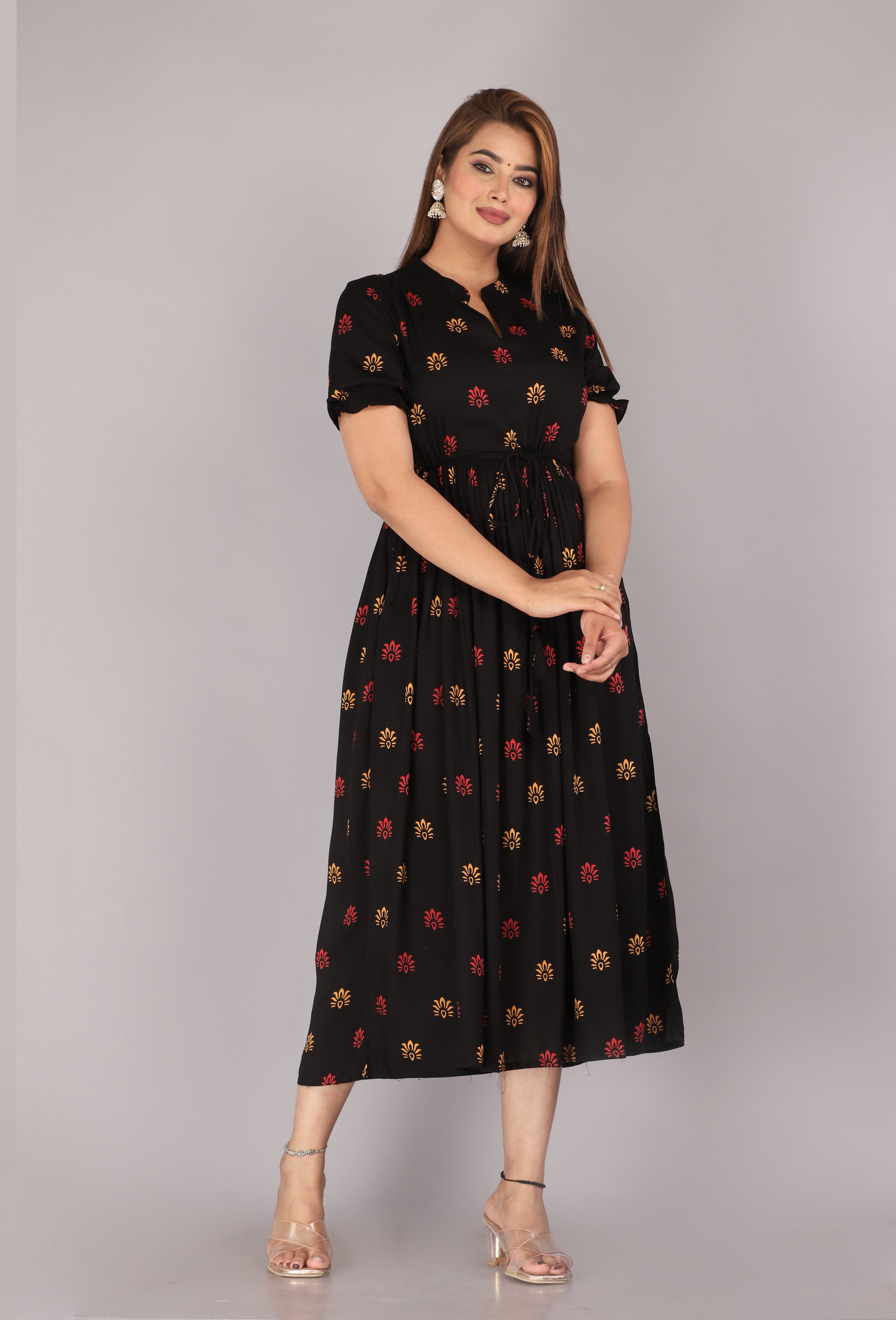 Maluka Women Rayon Printed Anarkali Kurta Gown