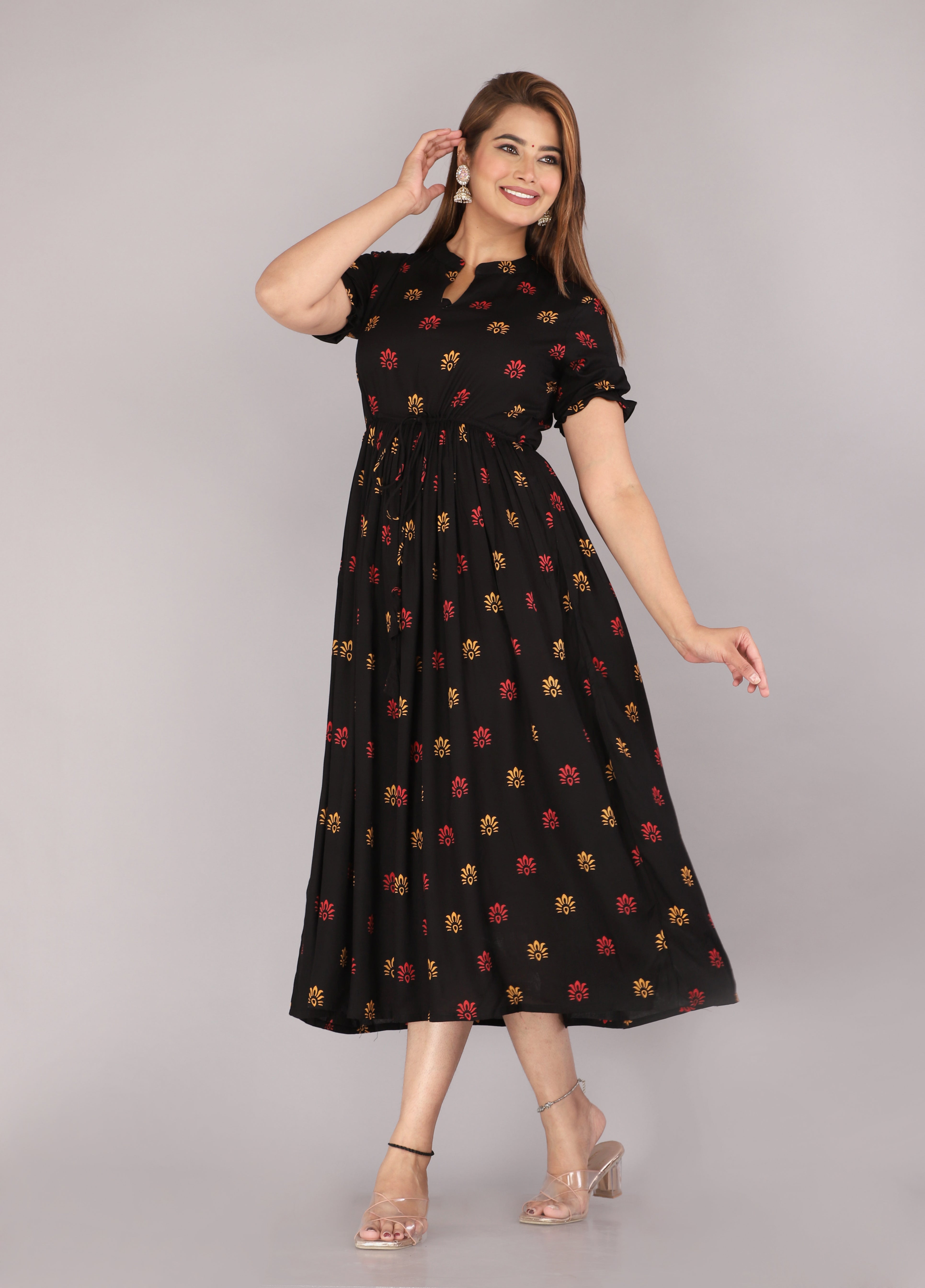 Maluka Women Rayon Printed Anarkali Kurta Gown