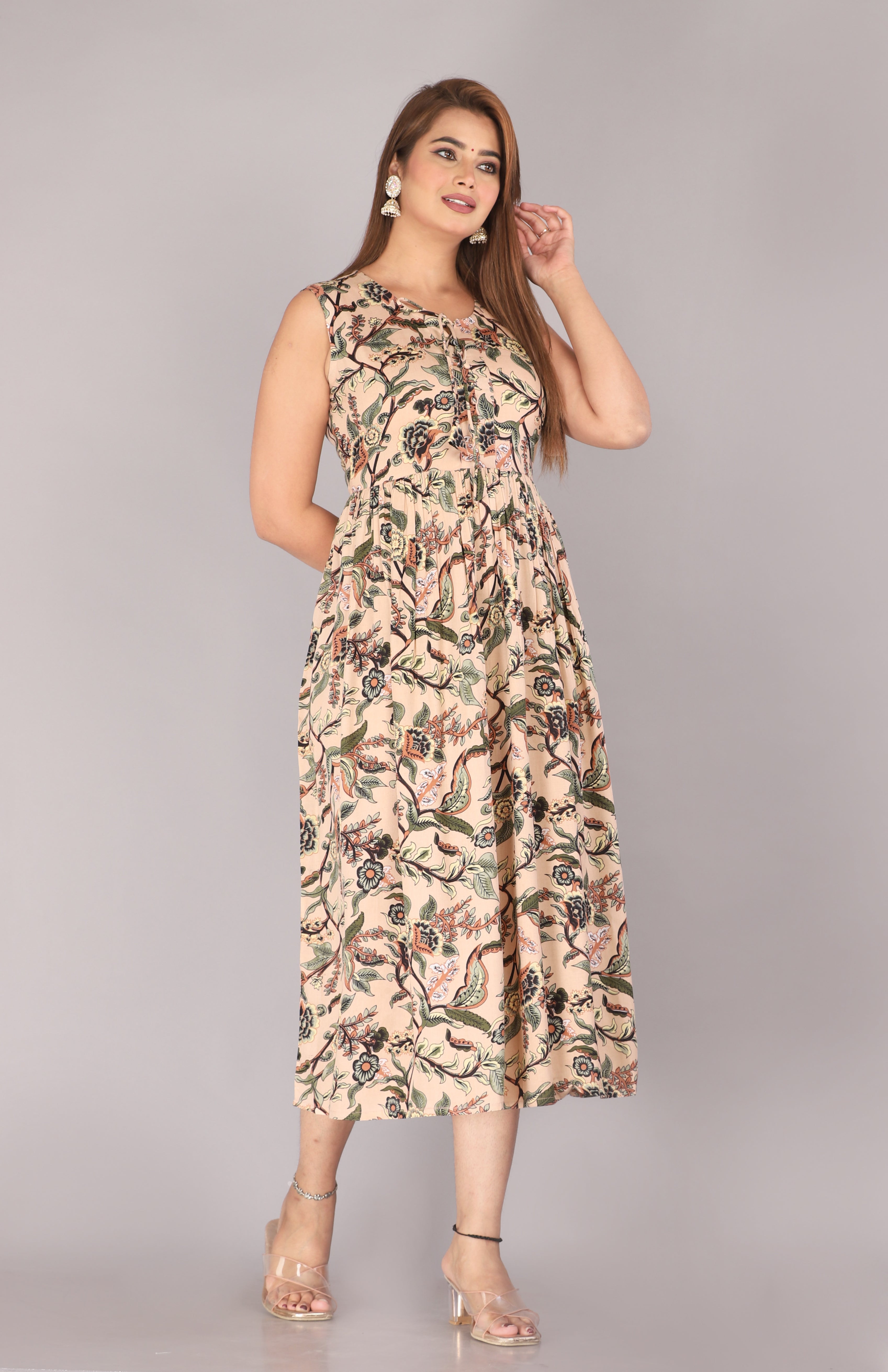 Maluka Women Rayon Printed Anarkali Kurta Gown