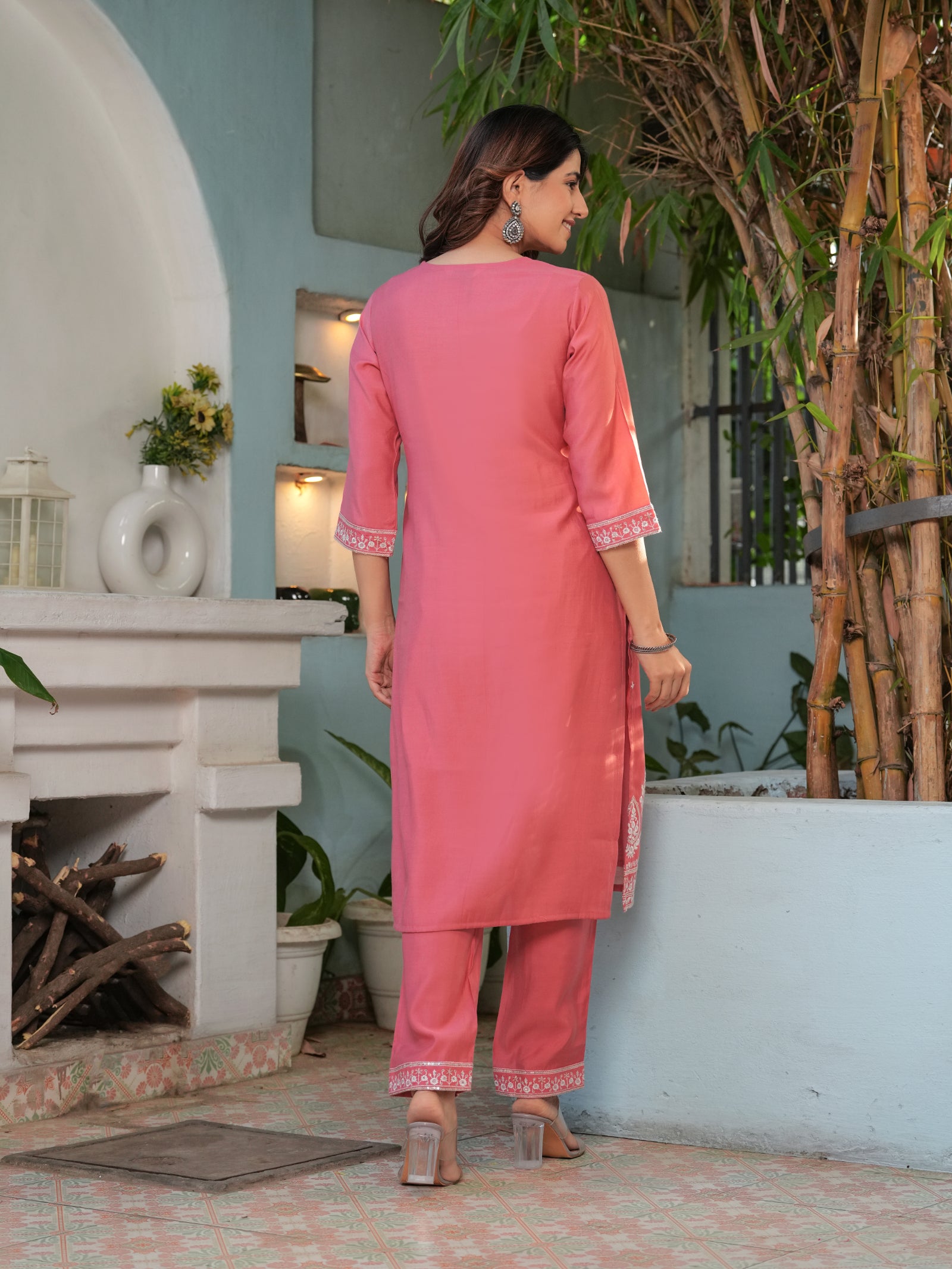 Maluka Women’s Mustard & Pink Roman Silk Kurta Set with Dupatta
