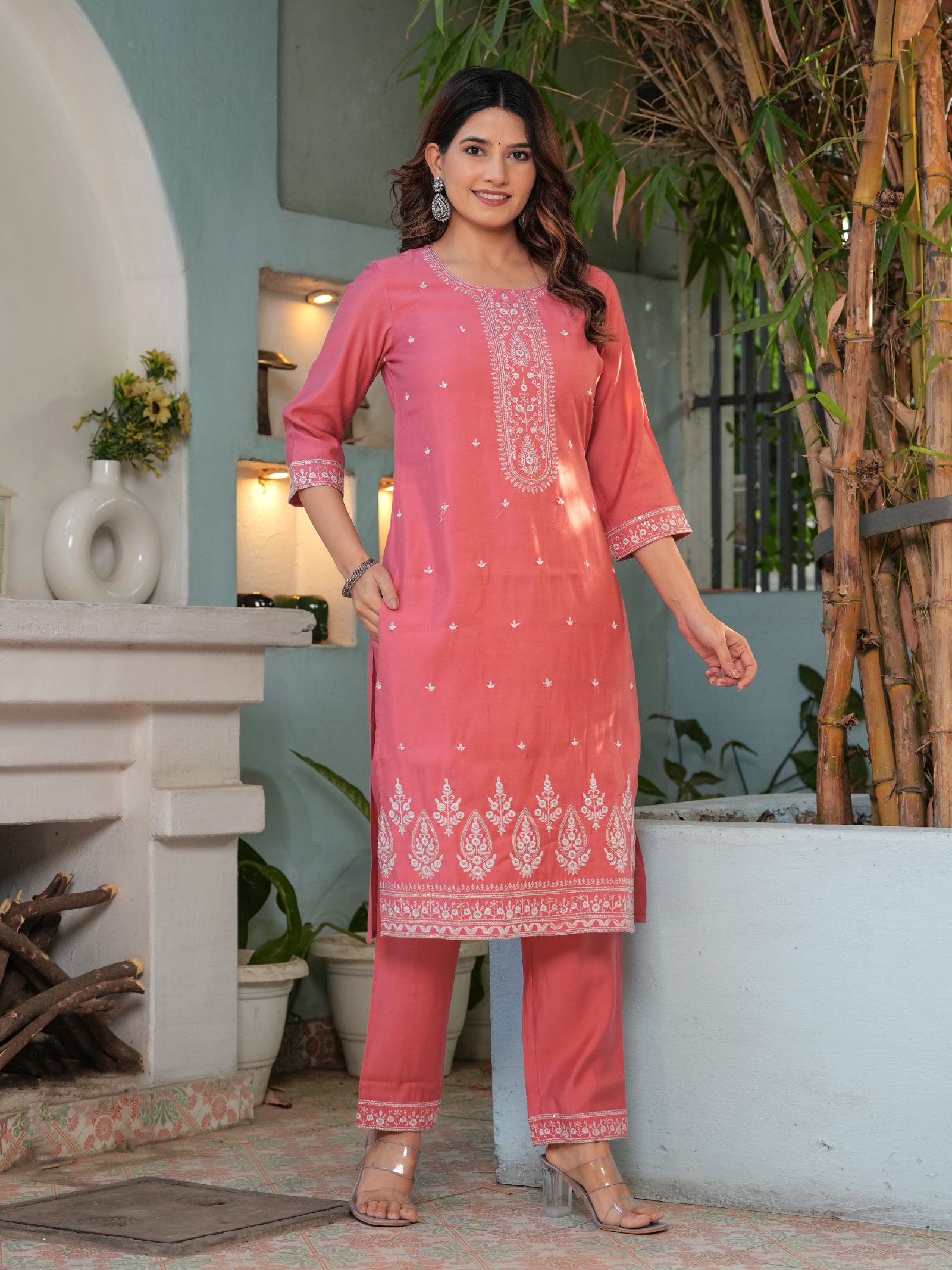 Maluka Women’s Mustard & Pink Roman Silk Kurta Set with Dupatta