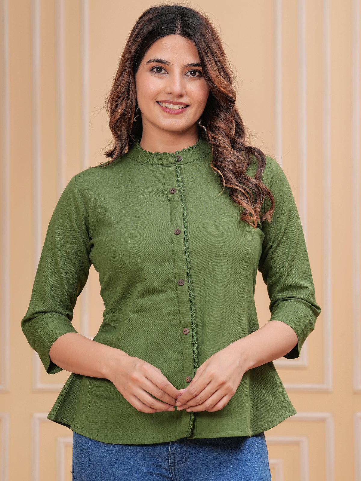 Maluka Women’s Red, Dark Green & Maroon Front Slit Cotton Top