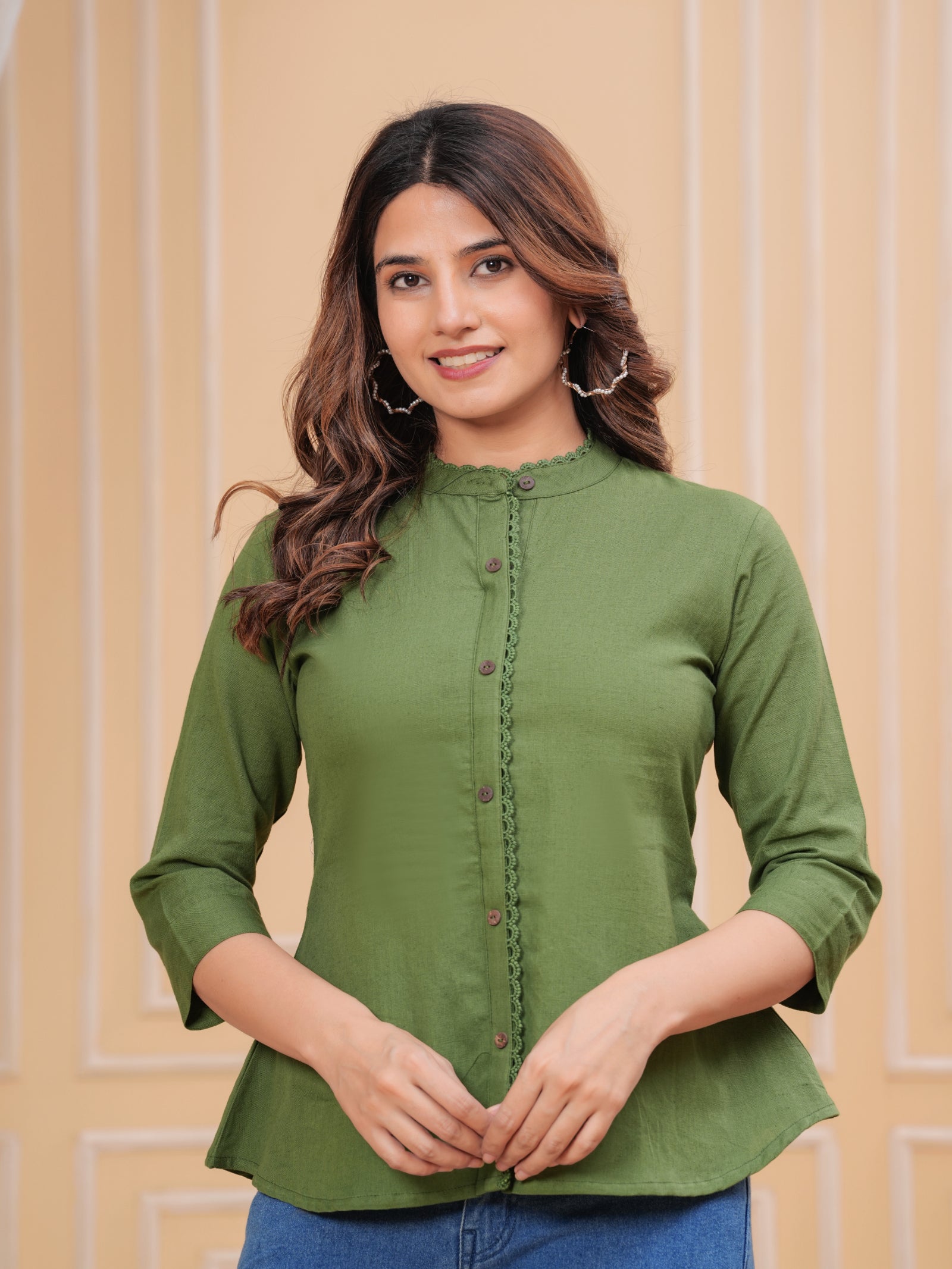 Maluka Women’s Red, Dark Green & Maroon Front Slit Cotton Top