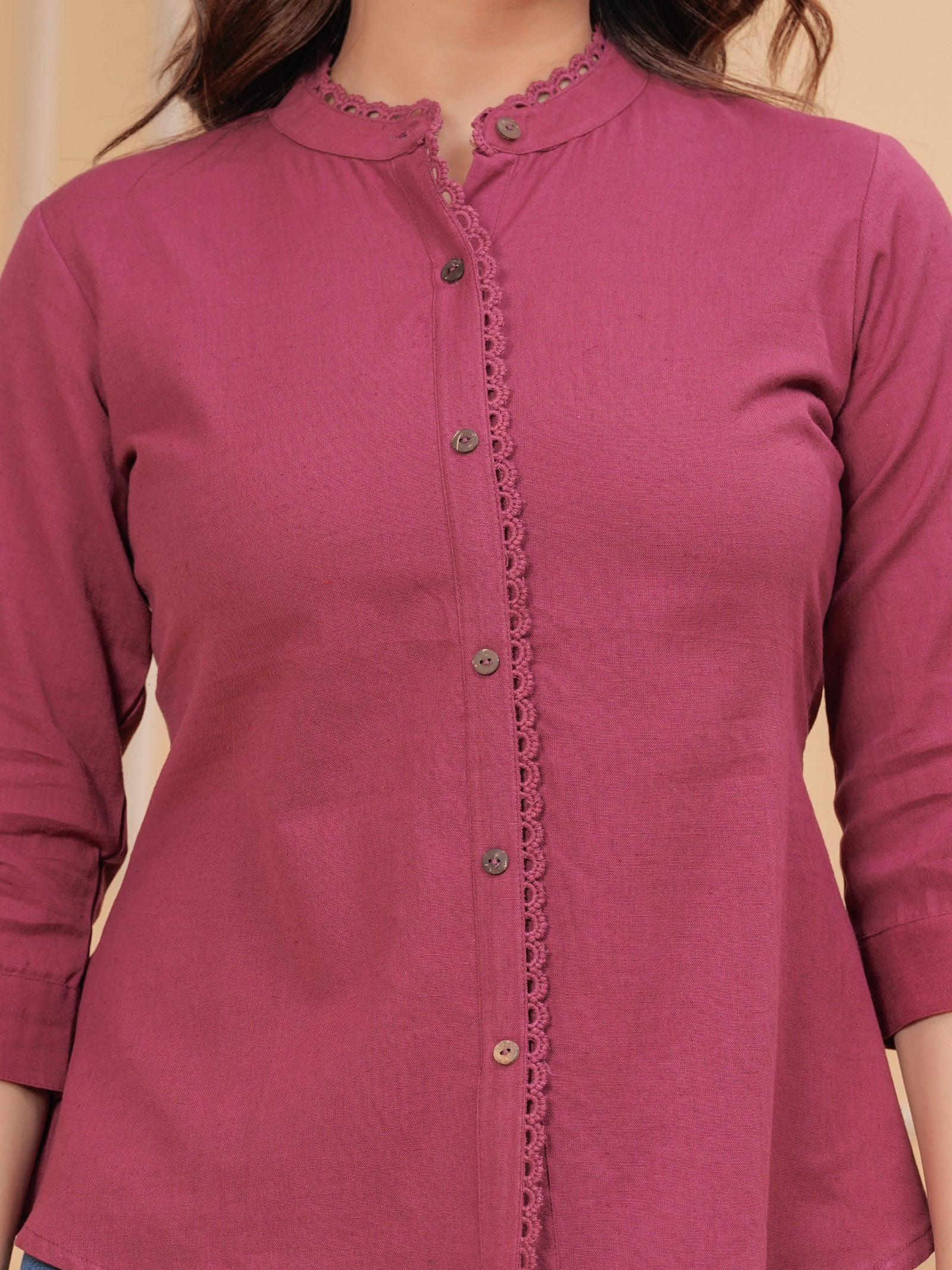 Maluka Women’s Red, Dark Green & Maroon Front Slit Cotton Top