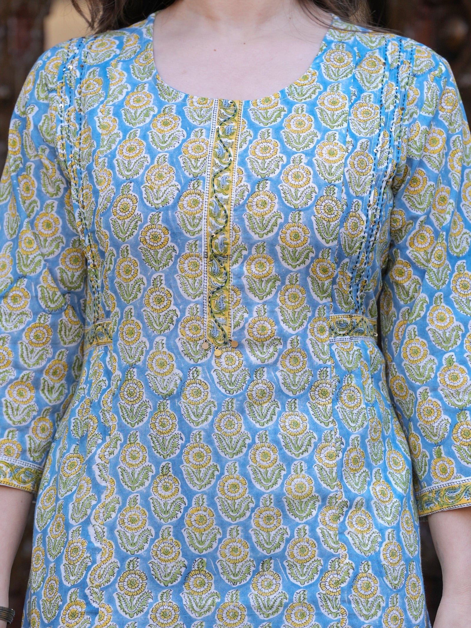 Maluka Women Cotton Floral Printed Hand Block Kurta Pant With Dupatta Set