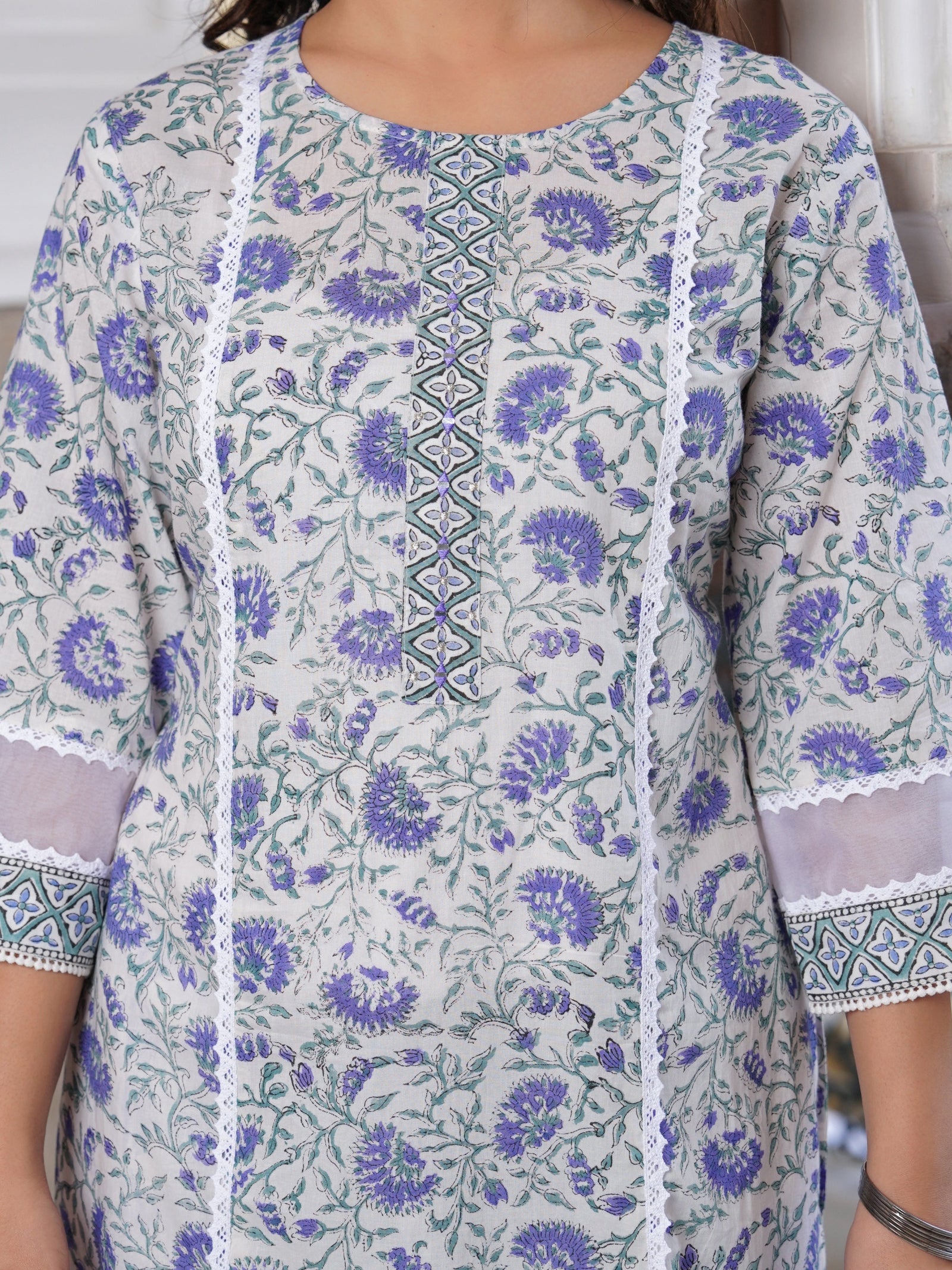 Maluka Women Cotton Printed Hand Block Kurta Pant With Dupatta Set