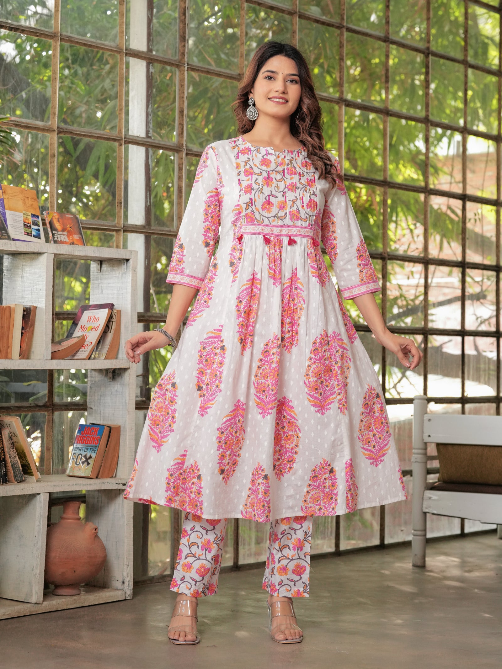 Maluka Women’s White-Pink & White-Green Anarkali Kurta Set with Dupatta