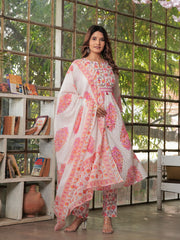 Maluka Women’s White-Pink & White-Green Anarkali Kurta Set with Dupatta