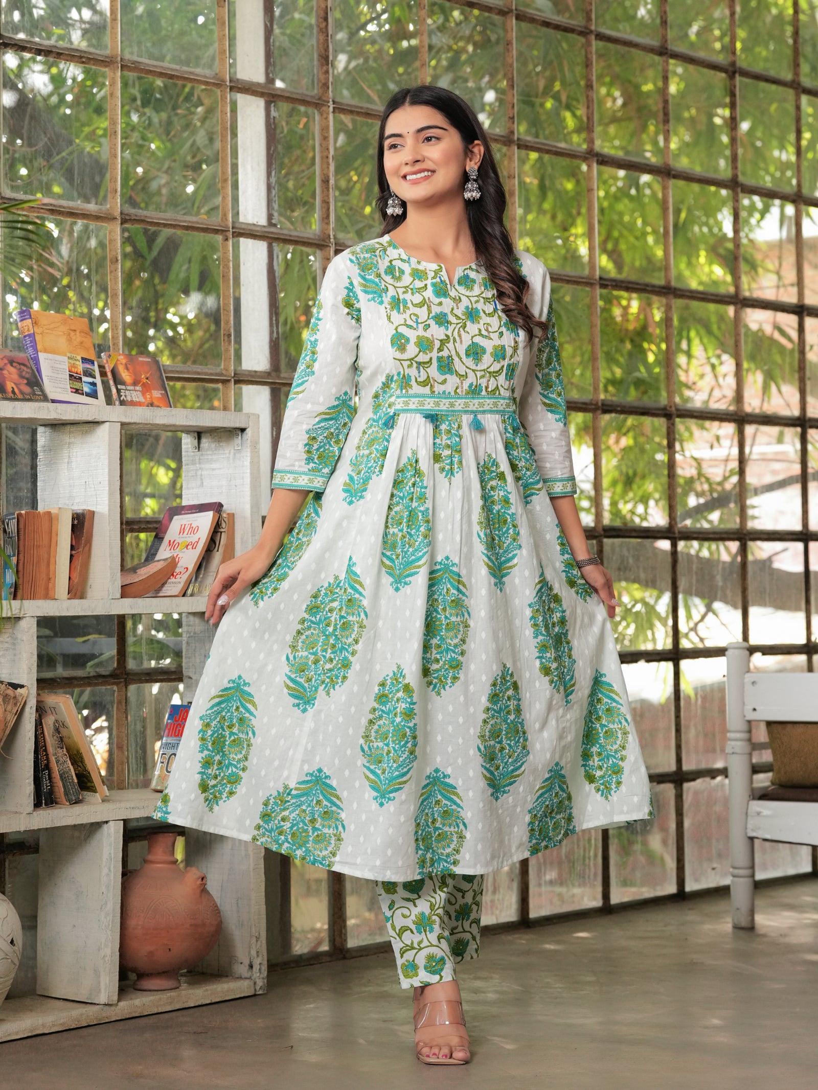 Maluka Women’s White-Pink & White-Green Anarkali Kurta Set with Dupatta