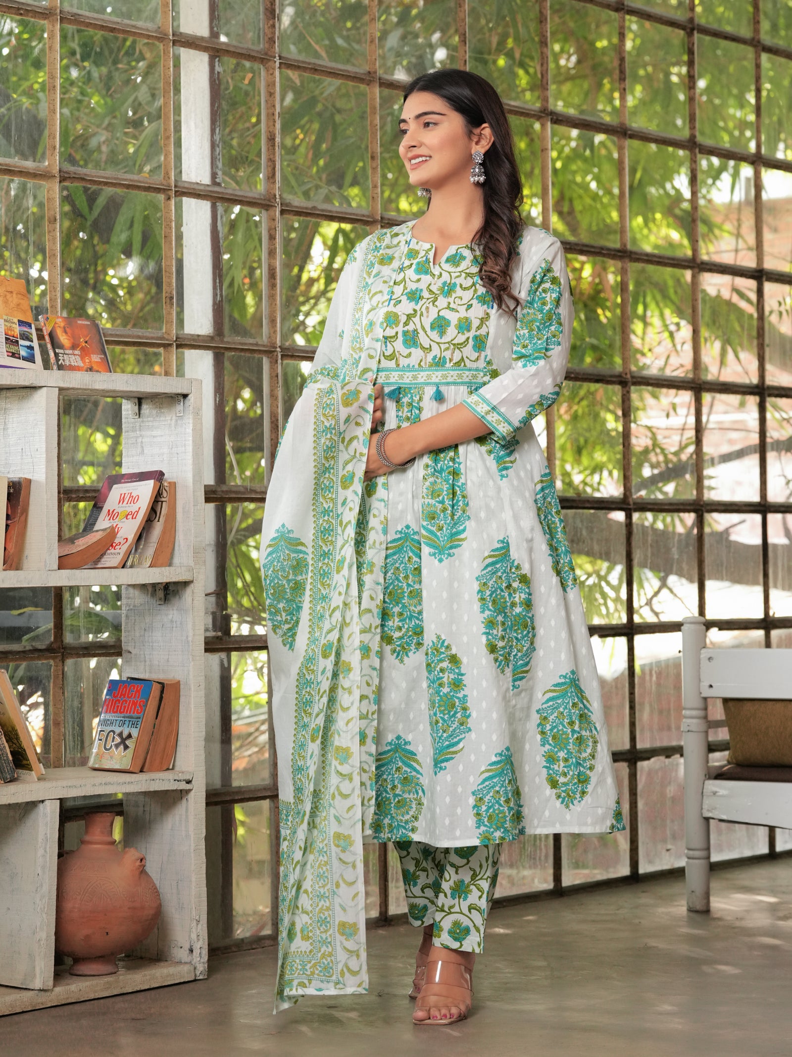 Maluka Women’s White-Pink & White-Green Anarkali Kurta Set with Dupatta
