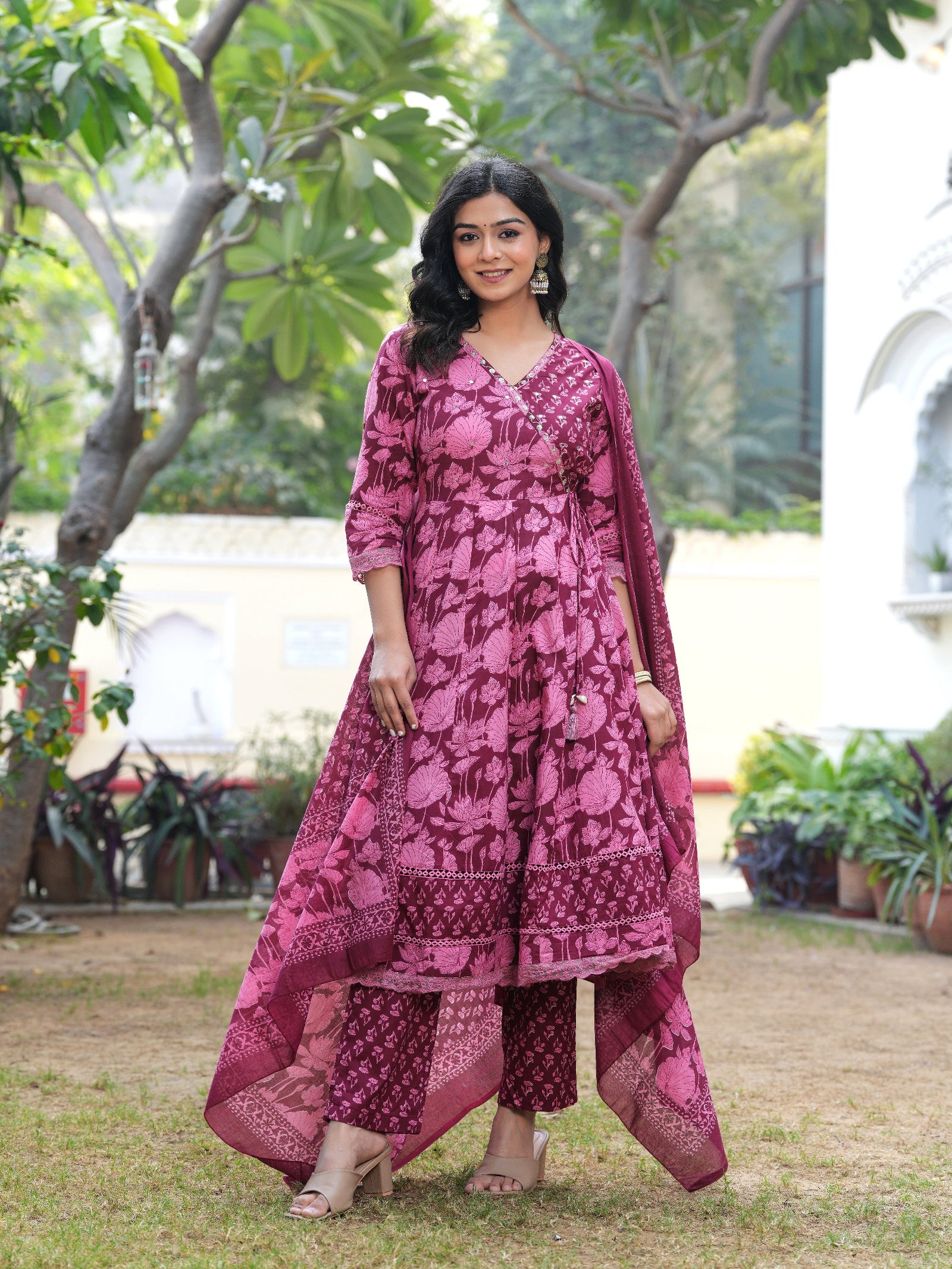 Maluka Women Cotton Floral Printed Kurta Pant With Dupatta Set