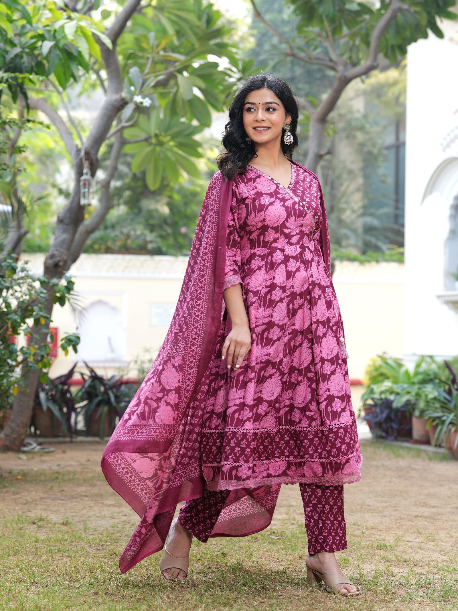 Maluka Women Cotton Floral Printed Kurta Pant With Dupatta Set