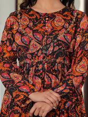 Maluka Women Black Chinon Digital Printed Emb. Kurta Pant With Dupatta Set
