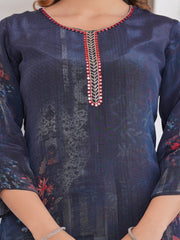 Maluka Women Dark Blue Viscose Crape Digital Print Kurta Pant Dupatta Set