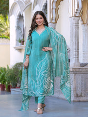 Maluka Women Shimmer Maslin Digital Printed Kurta Pant With Dupatta Set