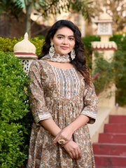 Maluka Women Cotton Floral Printed Kurta Pant with Dupatta Set