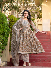 Maluka Women Cotton Floral Printed Kurta Pant with Dupatta Set