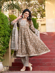 Maluka Women Cotton Floral Printed Kurta Pant with Dupatta Set