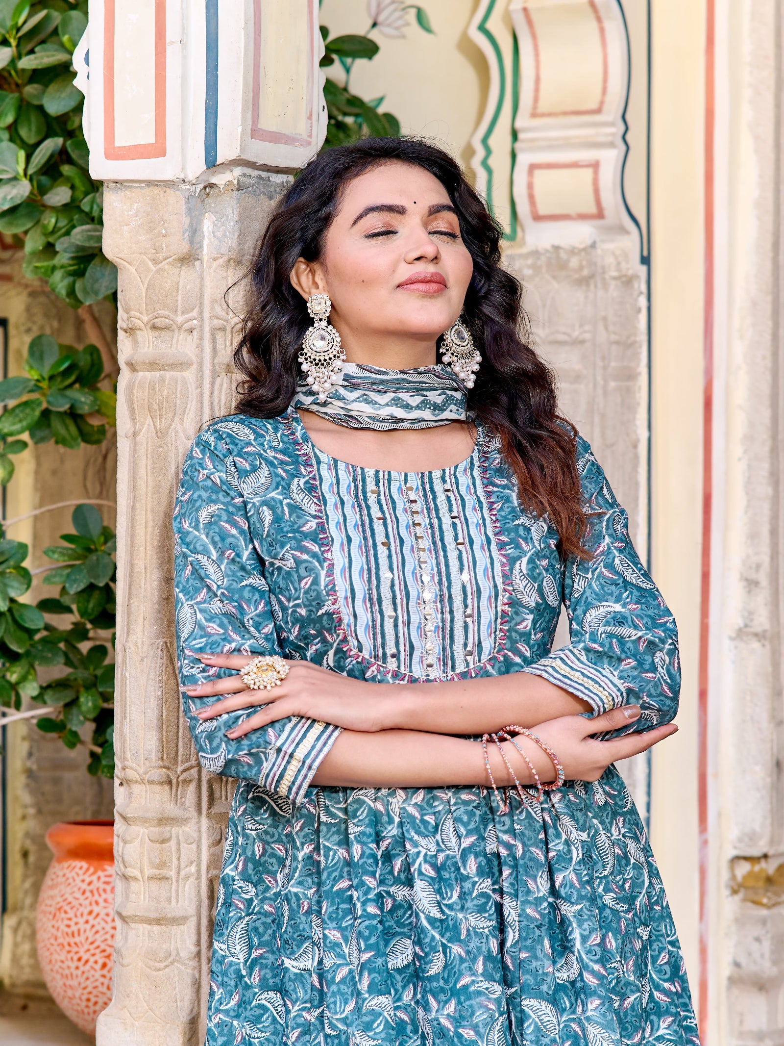 Maluka Women Cotton Floral Printed Kurta Pant With Dupatta Set
