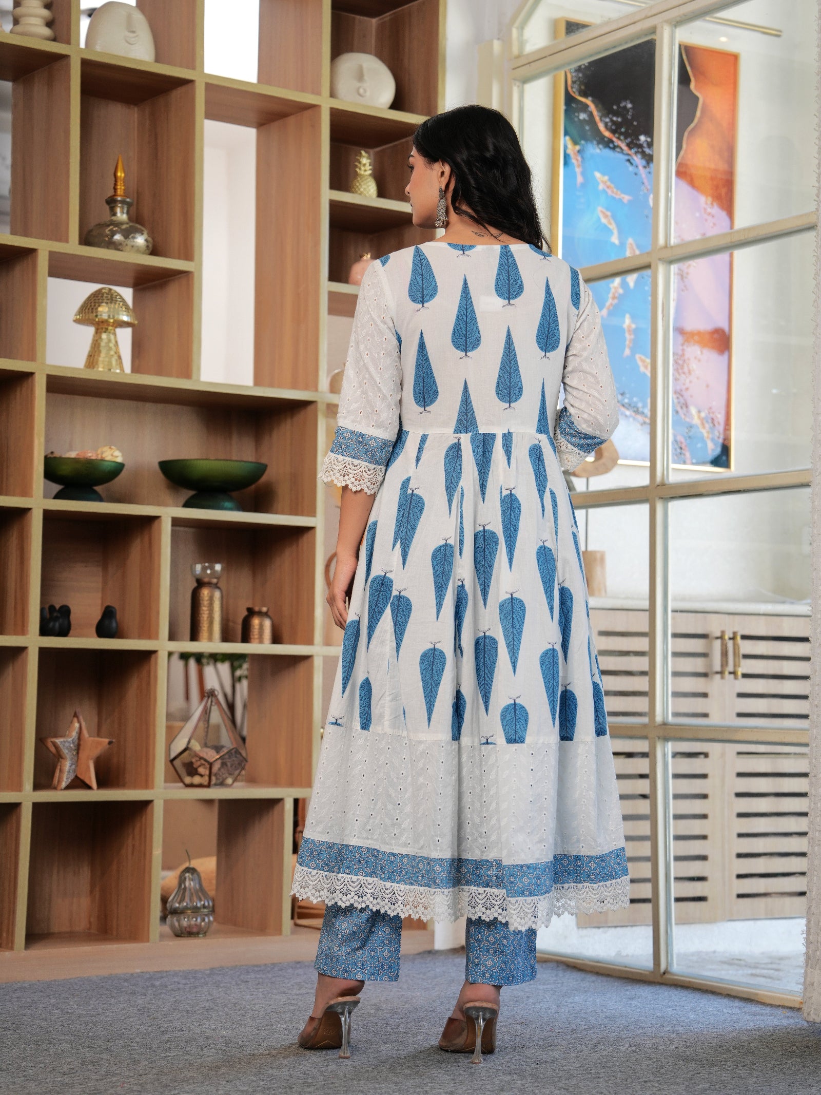 Maluka Women Blue Cotton Printed Kurta Pant Dupatta Set