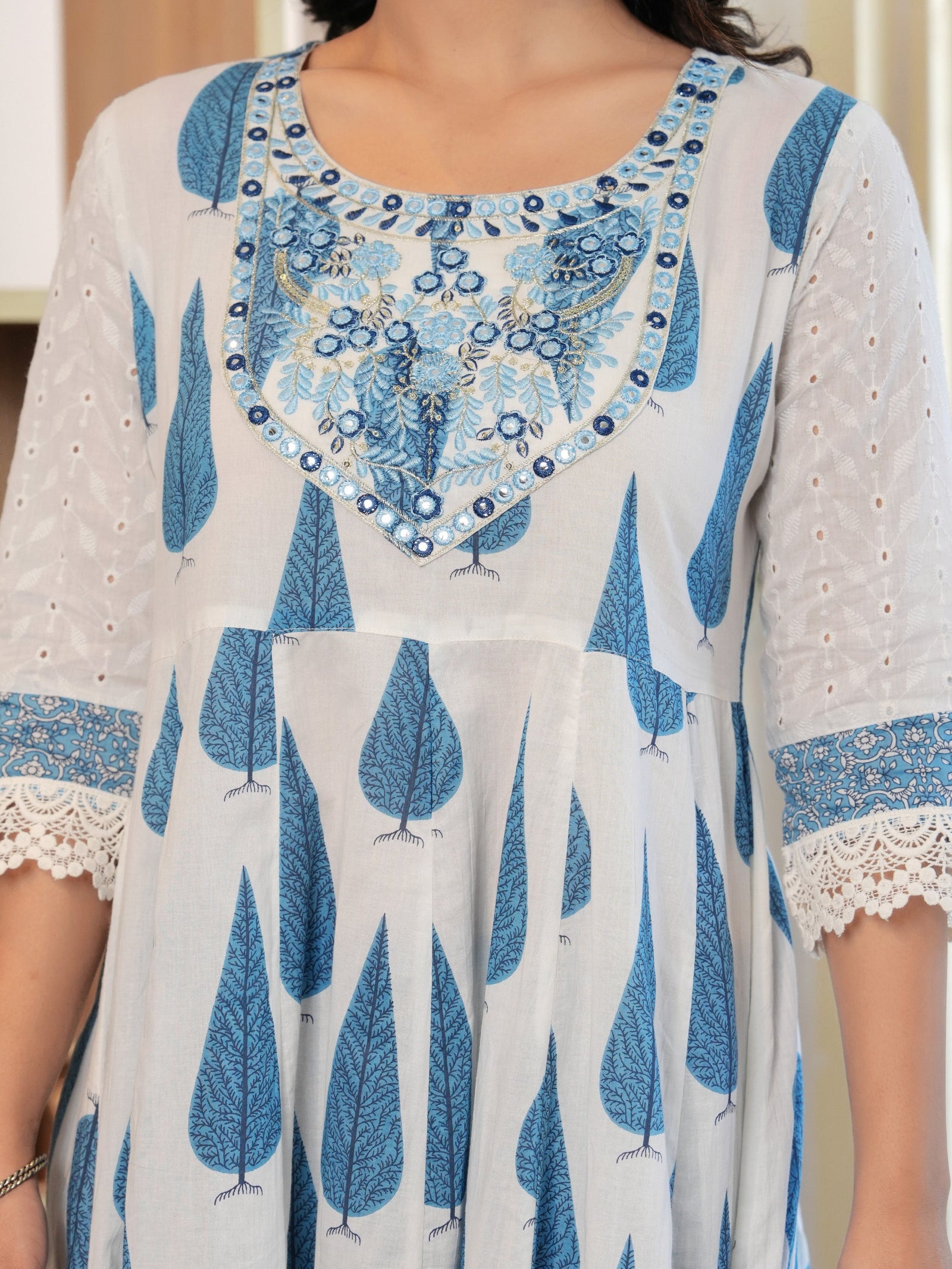 Maluka Women Blue Cotton Printed Kurta Pant Dupatta Set