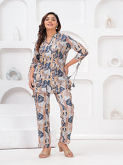Maluka Women Blue Rayon Floral Printed Co-Ord Set