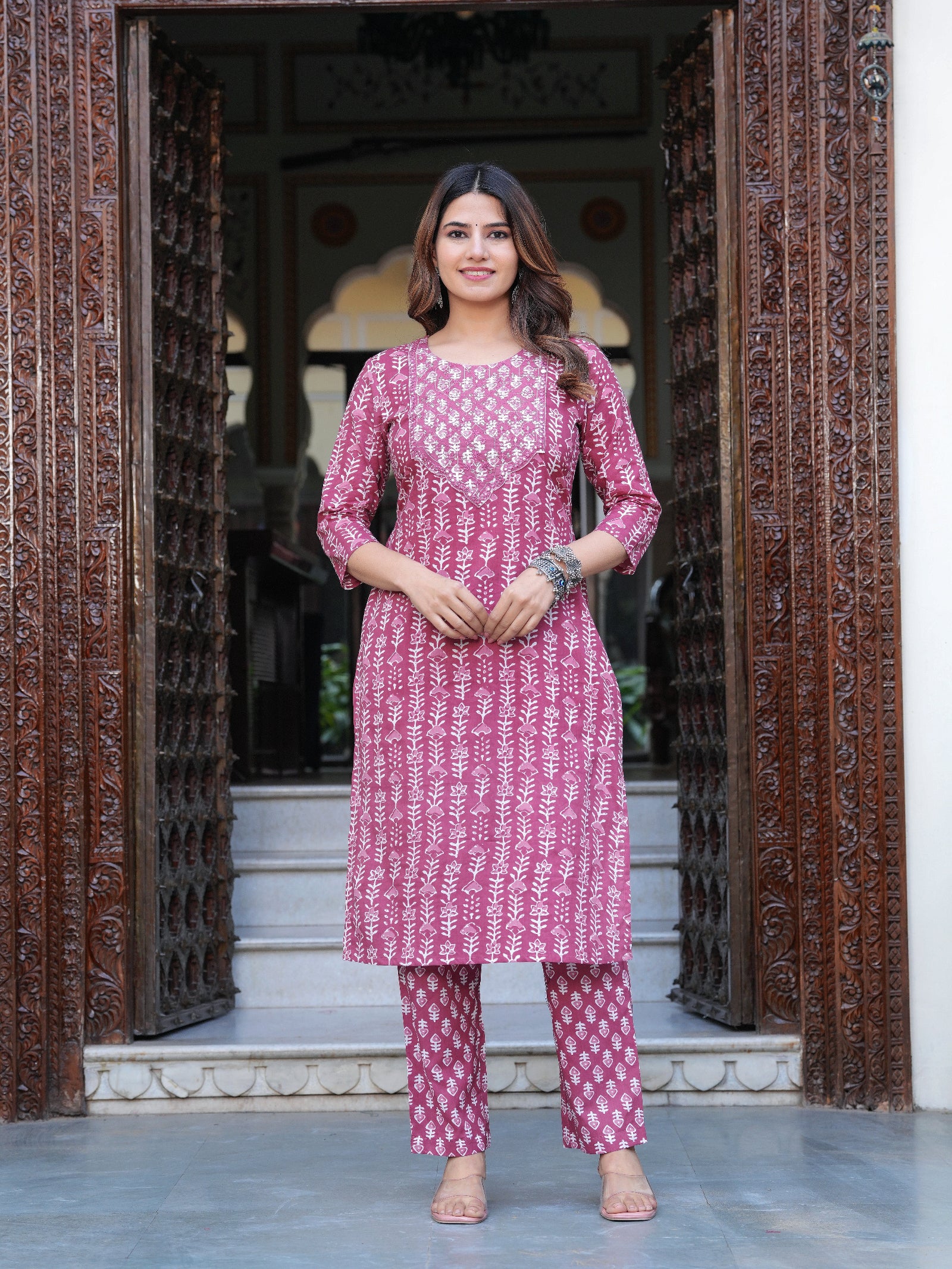 Maluka Women Cotton Emb. Printed Kurta Pant With Dupatta Set