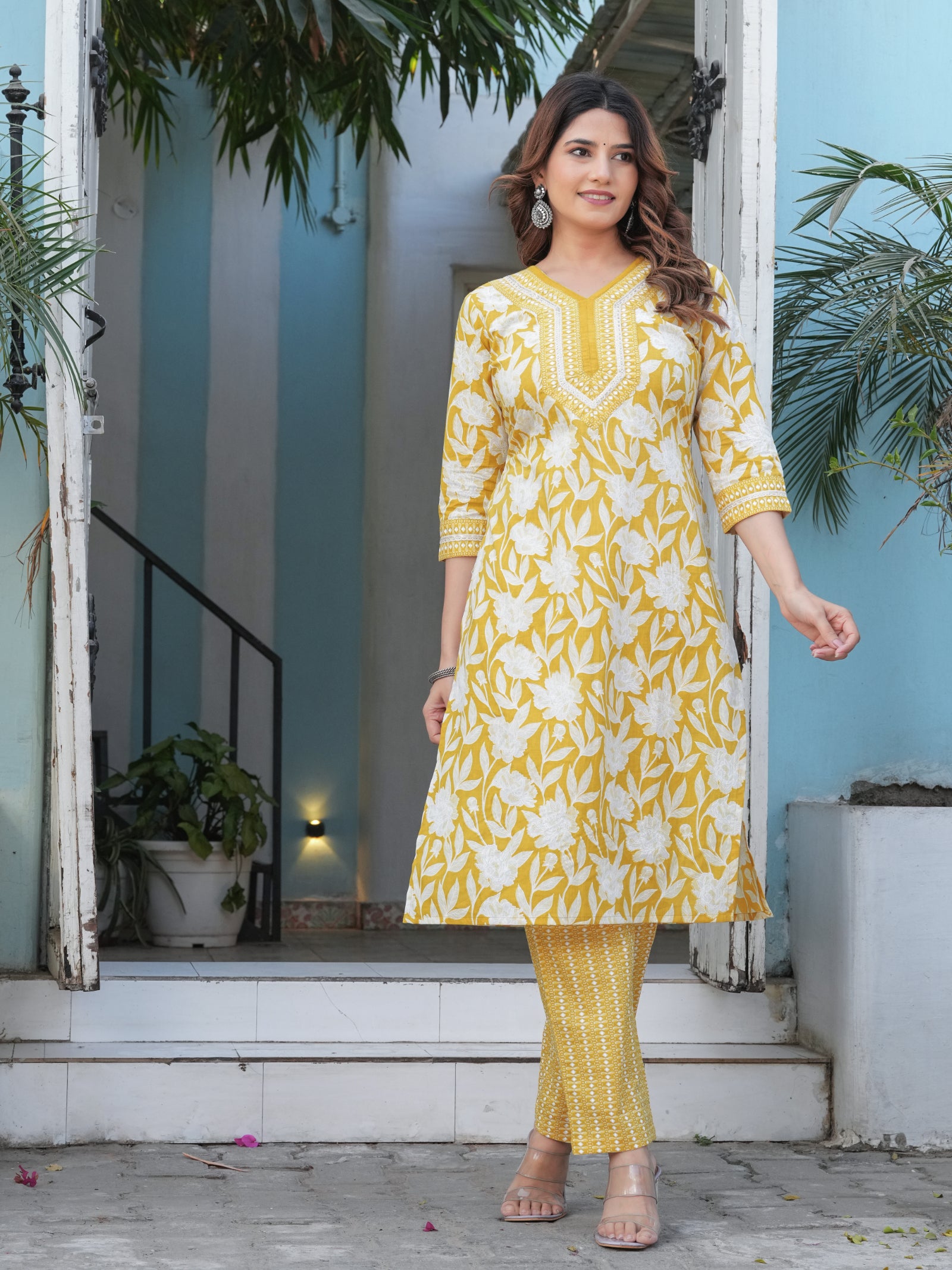 Maluka Women’s Purple, Yellow, Grey & Pink Straight Kurta Set with Dupatta