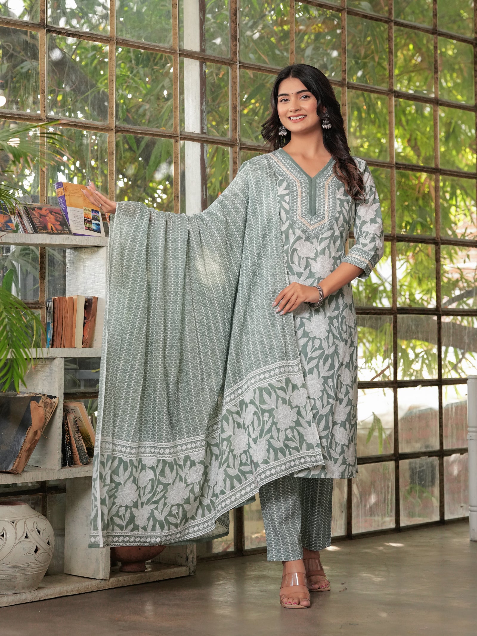 Maluka Women’s Purple, Yellow, Grey & Pink Straight Kurta Set with Dupatta