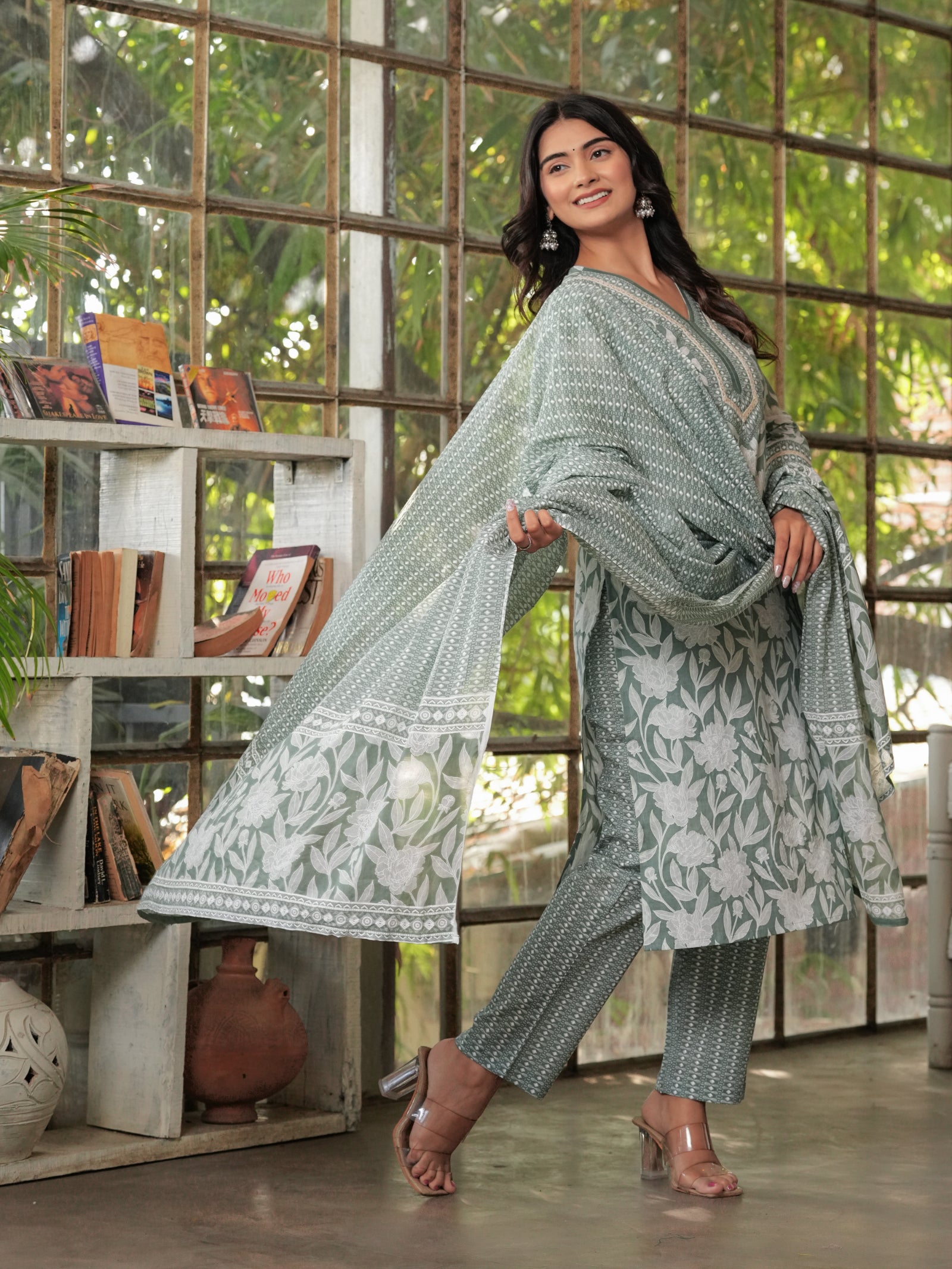 Maluka Women’s Purple, Yellow, Grey & Pink Straight Kurta Set with Dupatta