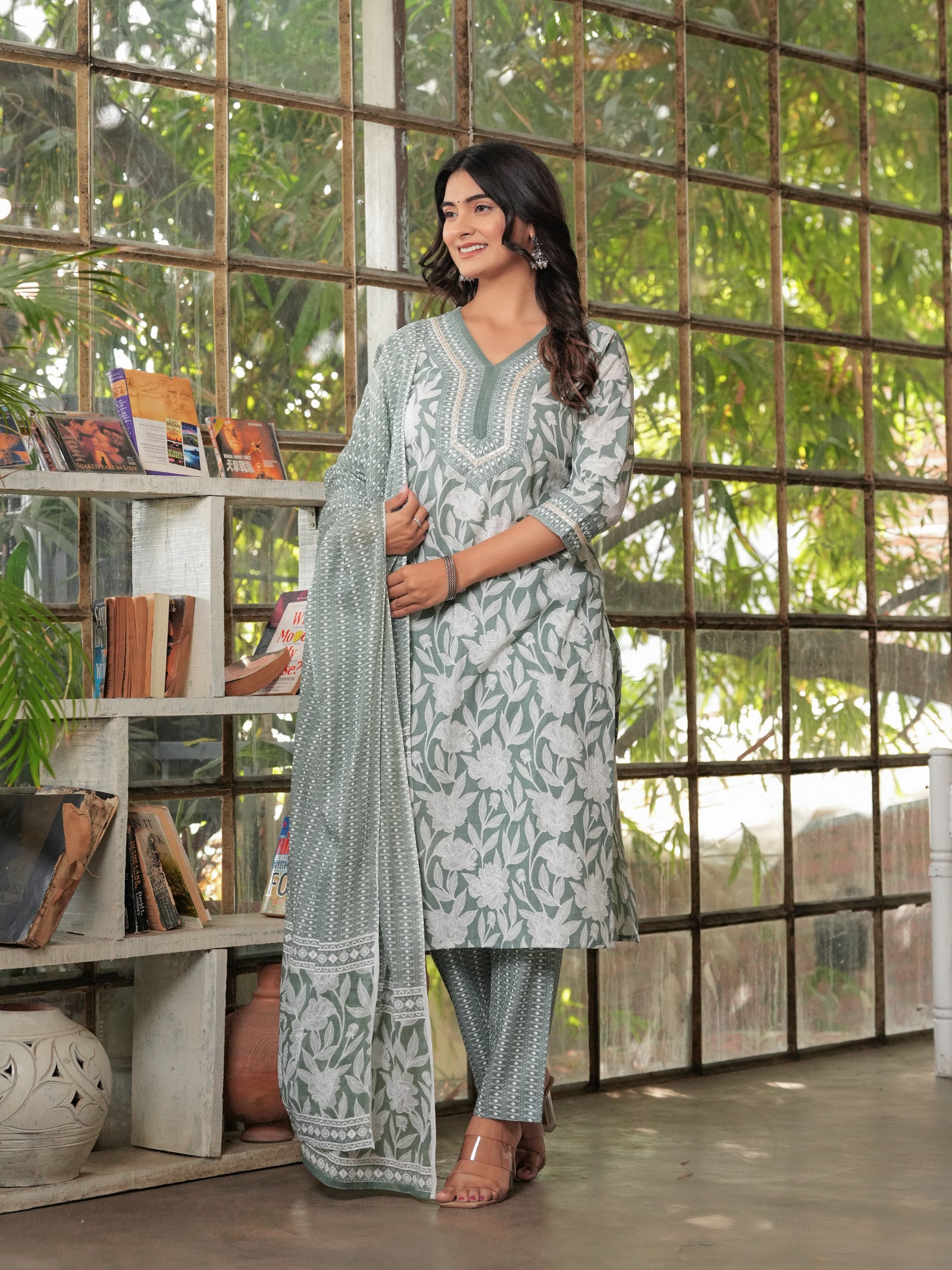 Maluka Women’s Purple, Yellow, Grey & Pink Straight Kurta Set with Dupatta