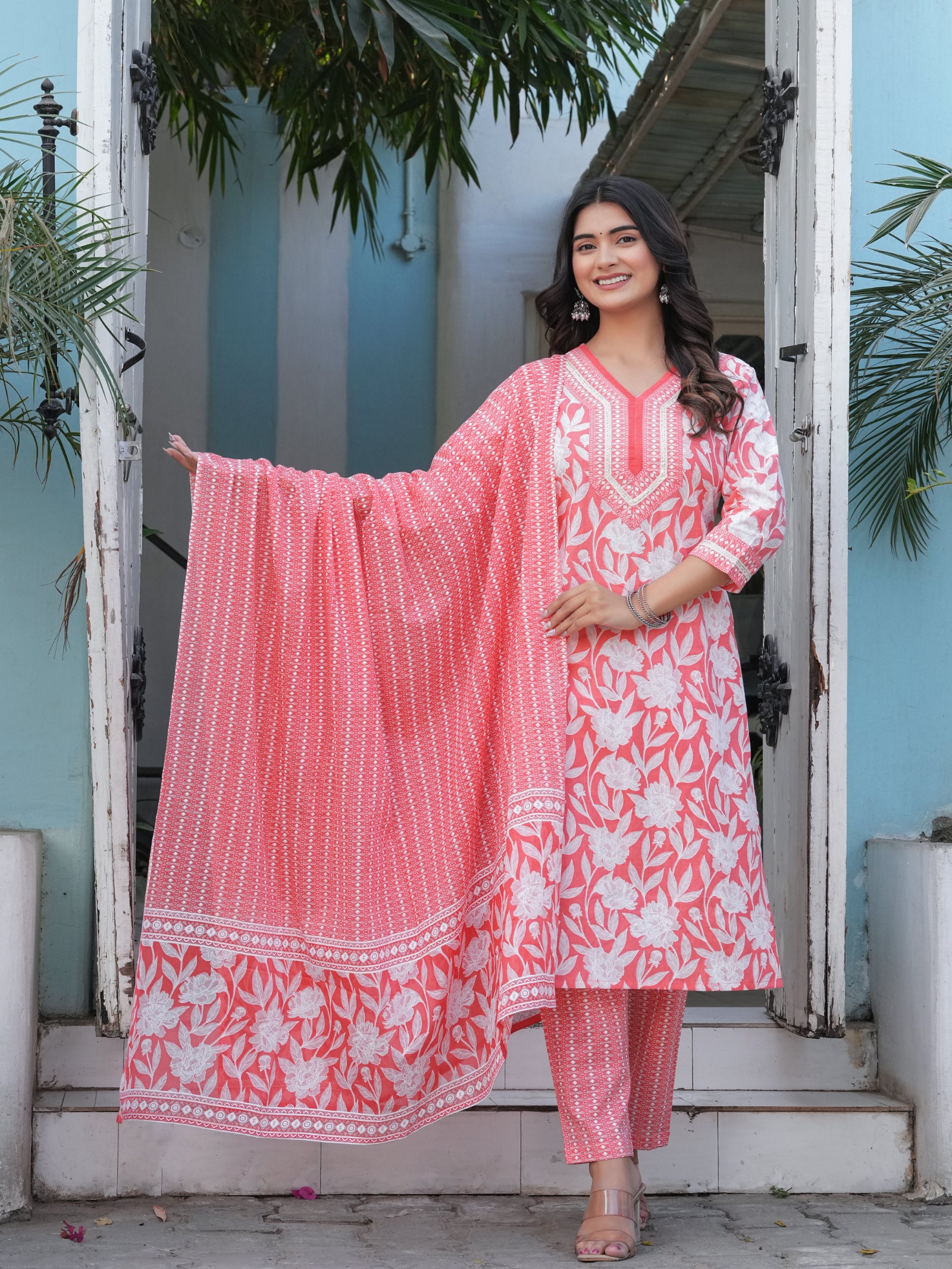 Maluka Women’s Purple, Yellow, Grey & Pink Straight Kurta Set with Dupatta
