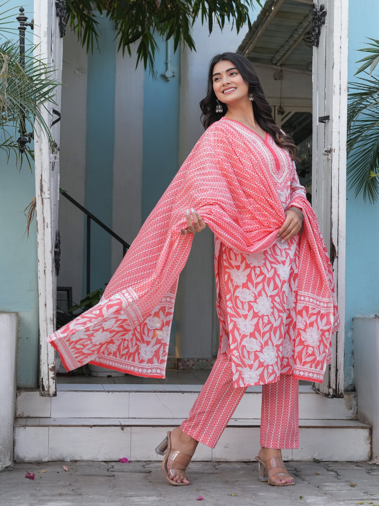 Maluka Women’s Purple, Yellow, Grey & Pink Straight Kurta Set with Dupatta