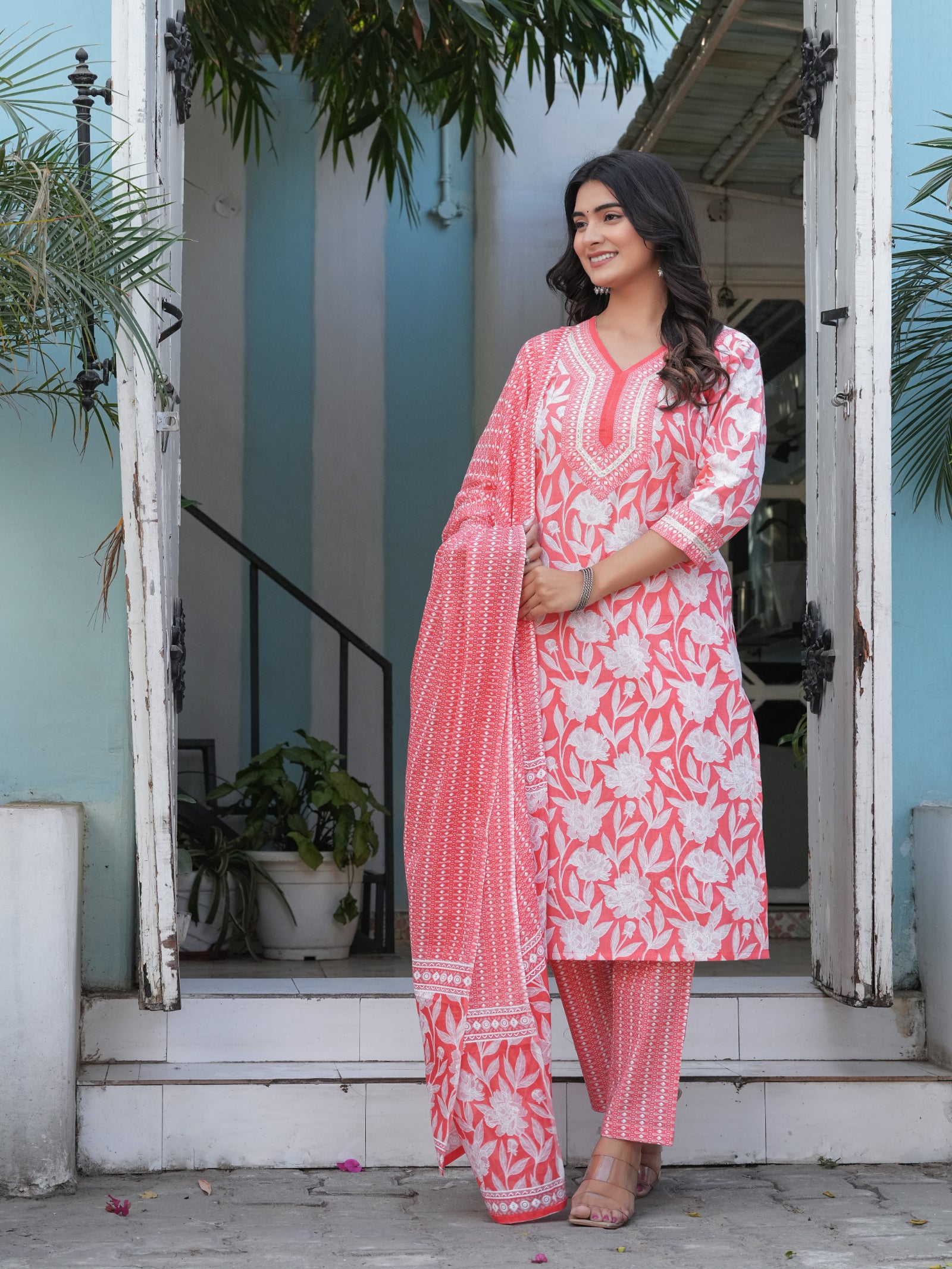 Maluka Women’s Purple, Yellow, Grey & Pink Straight Kurta Set with Dupatta