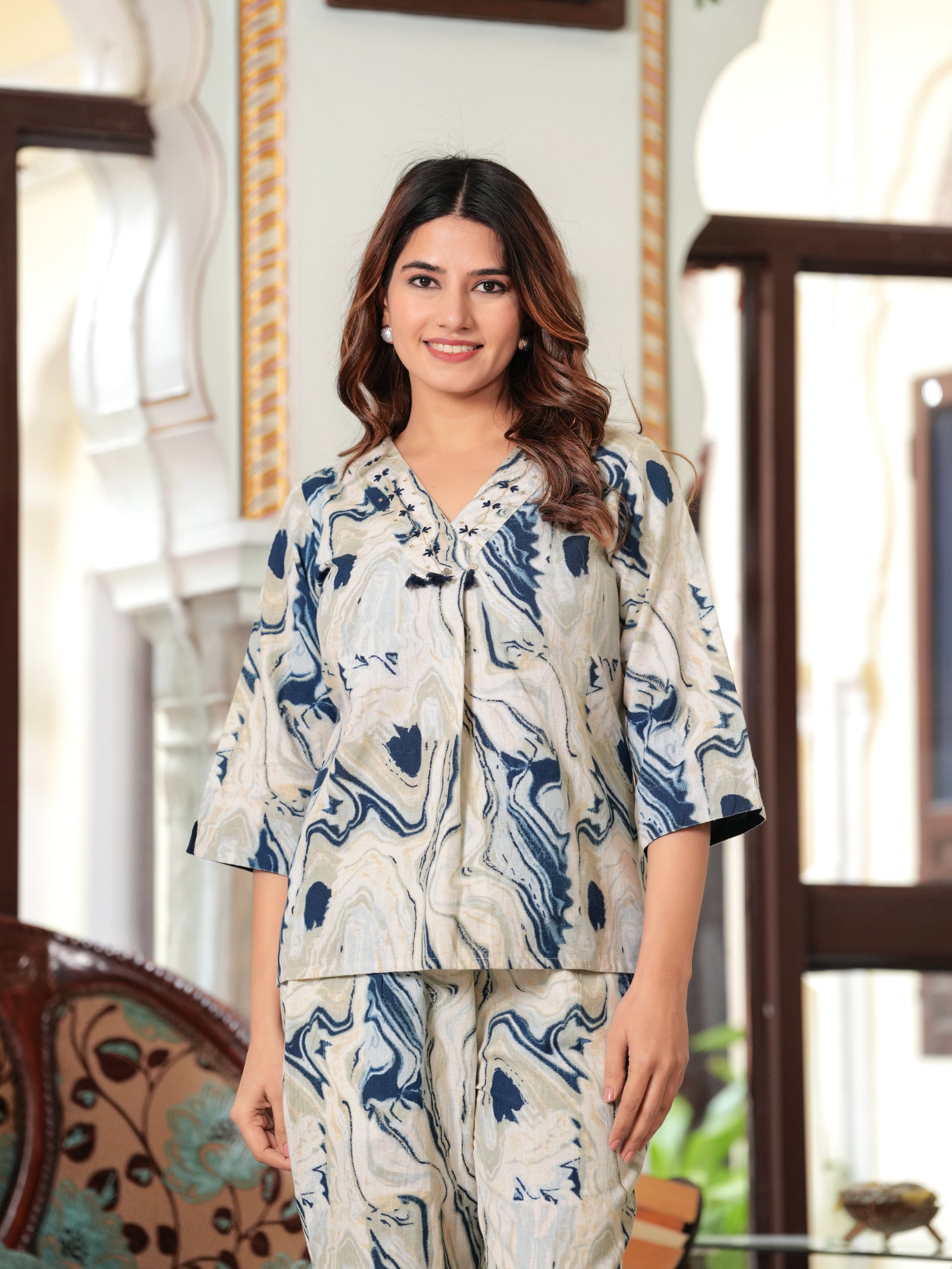 Maluka Women’s Black & Blue Tie-Dye Cotton Flex Co-Ord Set