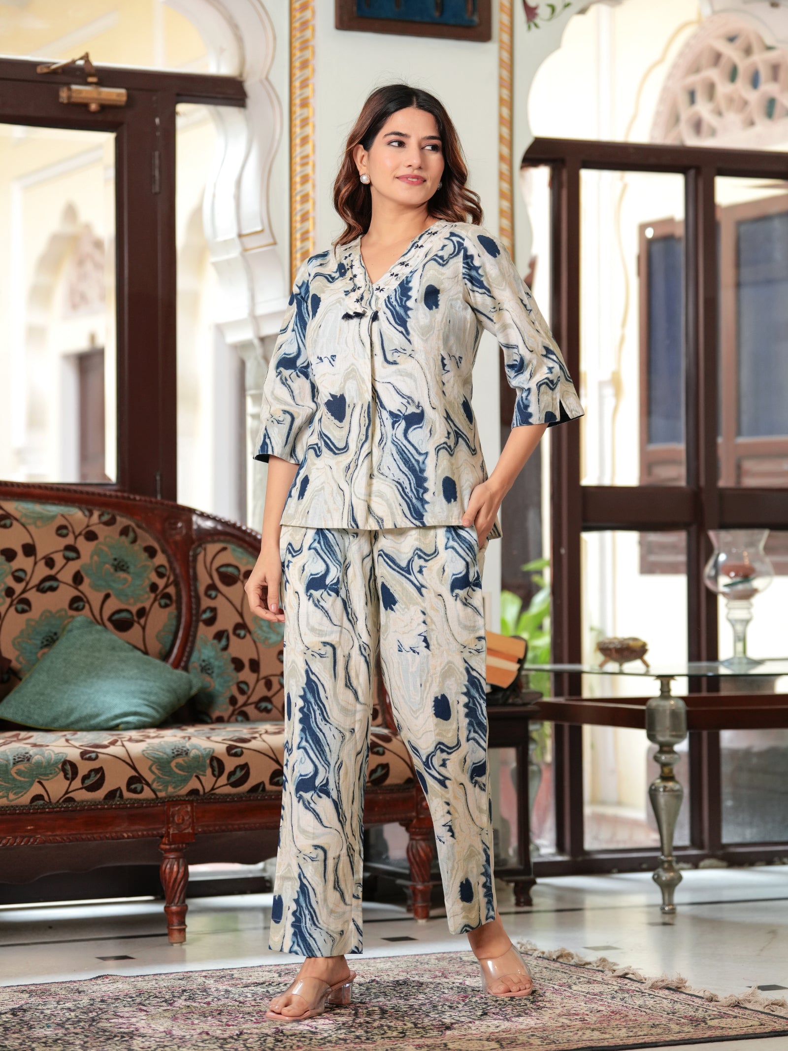 Maluka Women’s Black & Blue Tie-Dye Cotton Flex Co-Ord Set