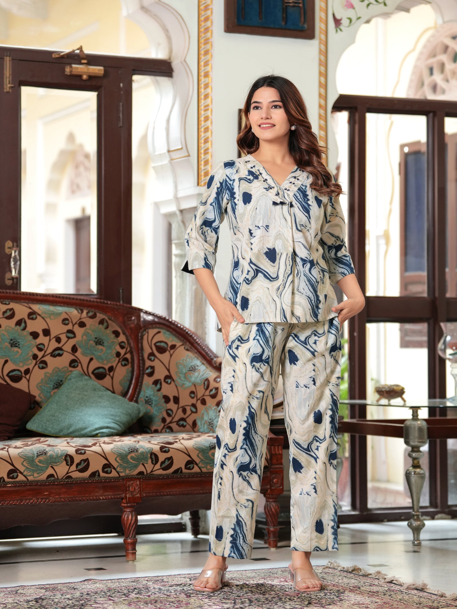 Maluka Women’s Black & Blue Tie-Dye Cotton Flex Co-Ord Set