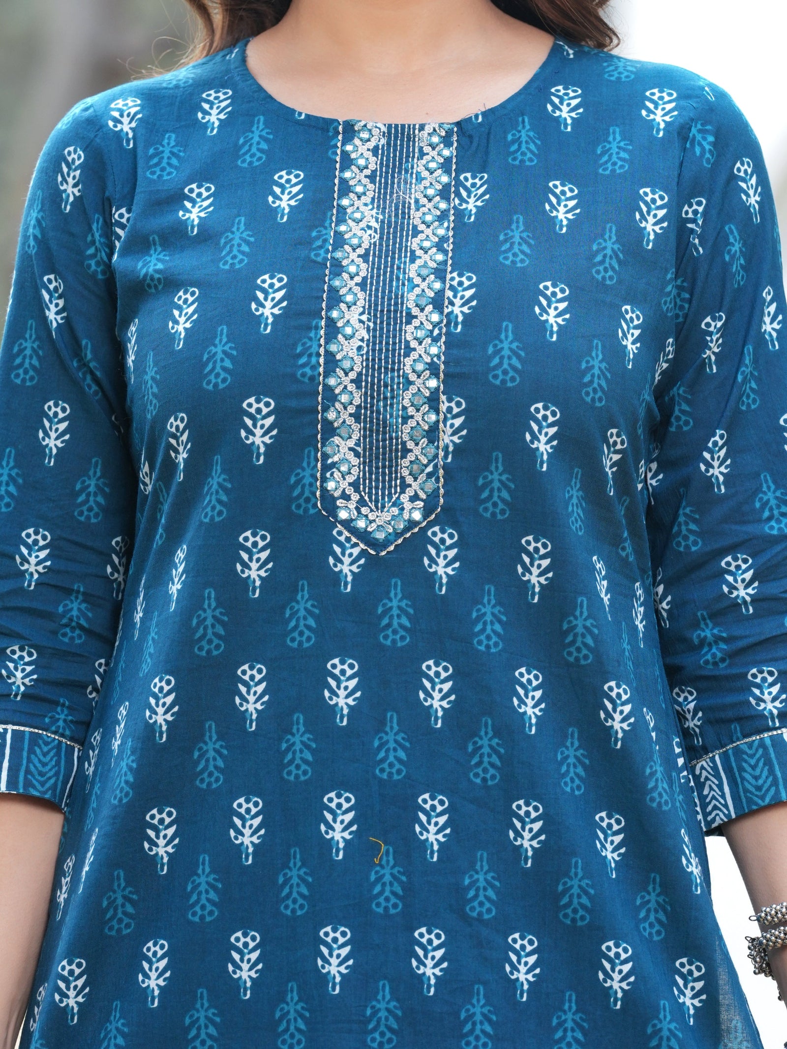 Maluka Women Cotton Blue Kurta Pant With Dupatta Set
