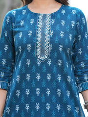 Maluka Women Cotton Blue Kurta Pant With Dupatta Set