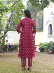 Maluka Women Dark Pink Cotton Printed Kurta Pant Dupatta Set