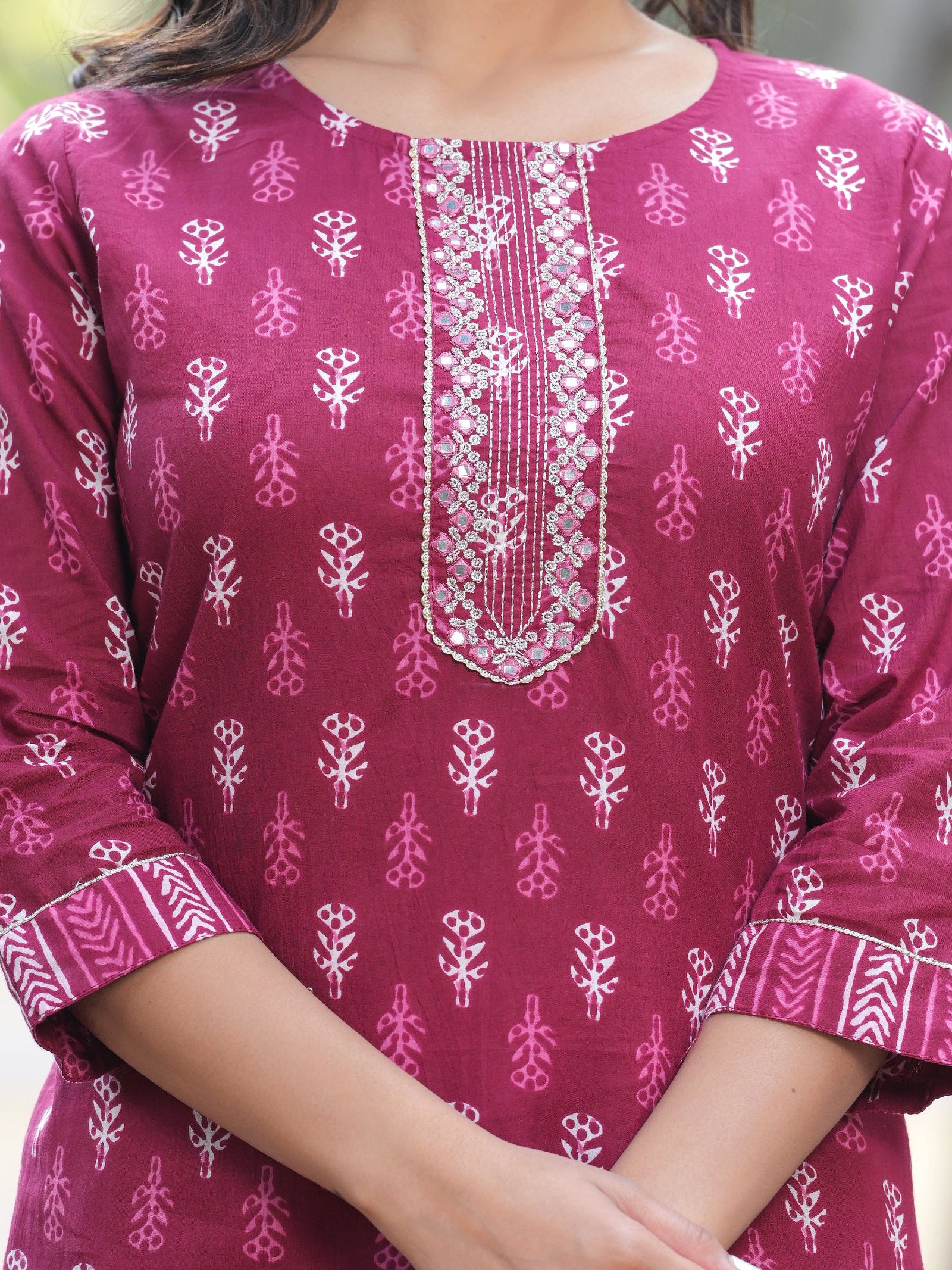 Maluka Women Dark Pink Cotton Printed Kurta Pant Dupatta Set