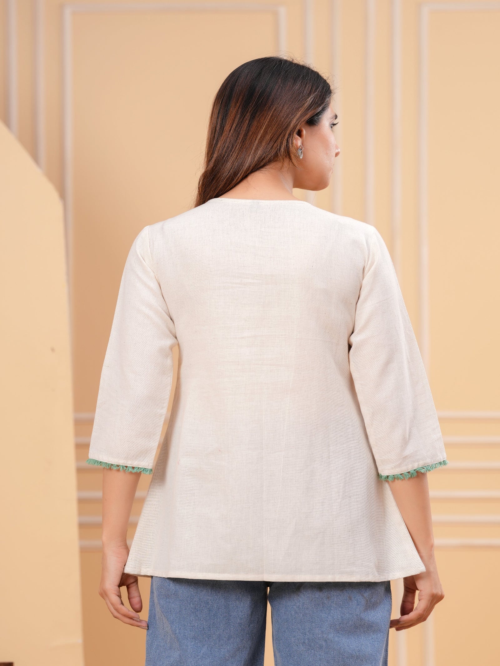 Maluka Women Off white Cotton Flex Top
