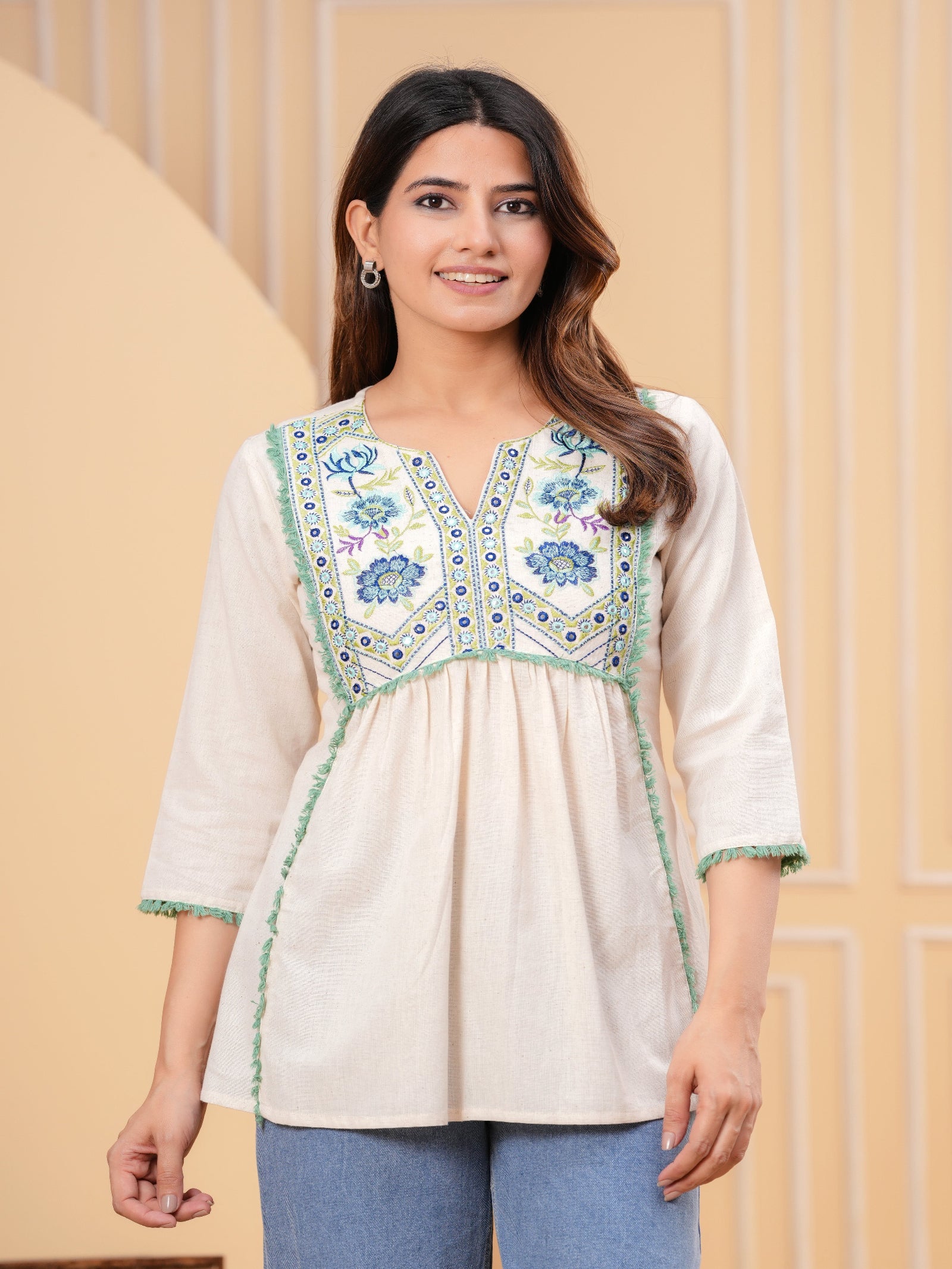 Maluka Women Off white Cotton Flex Top