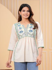 Maluka Women Off white Cotton Flex Top