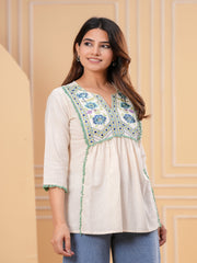 Maluka Women Off white Cotton Flex Top